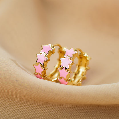 1 Pair Modern Style Star Copper Epoxy Plating Gold Plated Hoop Earrings