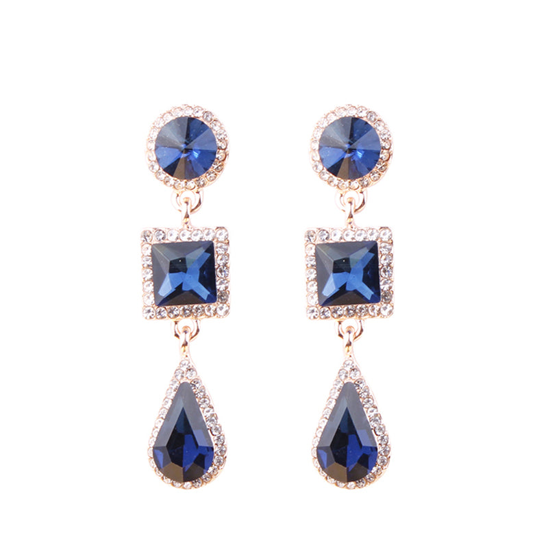 1 Pair Simple Style Shiny Round Square Water Droplets Inlay Alloy Crystal Rhinestones Drop Earrings