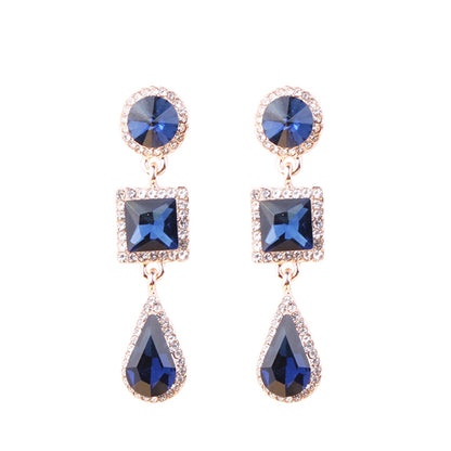 1 Pair Simple Style Shiny Round Square Water Droplets Inlay Alloy Crystal Rhinestones Drop Earrings