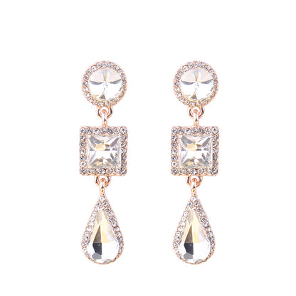 1 Pair Simple Style Shiny Round Square Water Droplets Inlay Alloy Crystal Rhinestones Drop Earrings