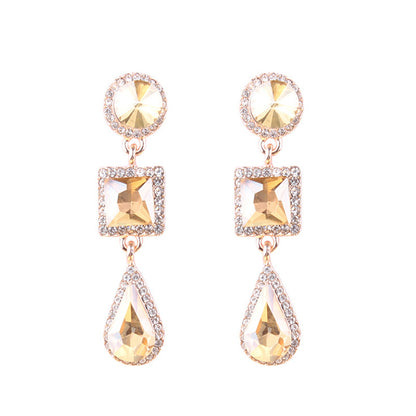 1 Pair Simple Style Shiny Round Square Water Droplets Inlay Alloy Crystal Rhinestones Drop Earrings