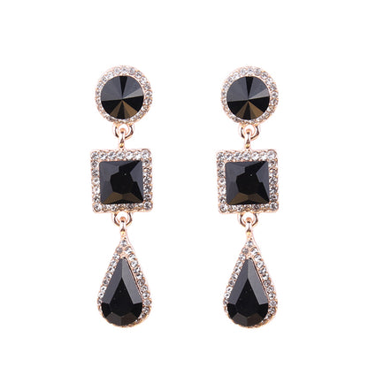 1 Pair Simple Style Shiny Round Square Water Droplets Inlay Alloy Crystal Rhinestones Drop Earrings