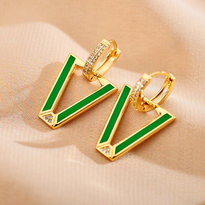 1 Pair Modern Style V Shape Copper Enamel Plating Inlay Zircon Gold Plated Drop Earrings