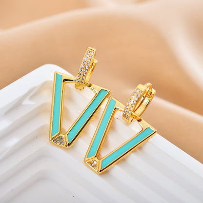 1 Pair Modern Style V Shape Copper Enamel Plating Inlay Zircon Gold Plated Drop Earrings