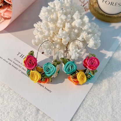 Sweet Flower Alloy Cloth Handmade Women's Earrings