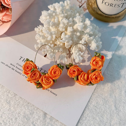 Sweet Flower Alloy Cloth Handmade Women's Earrings