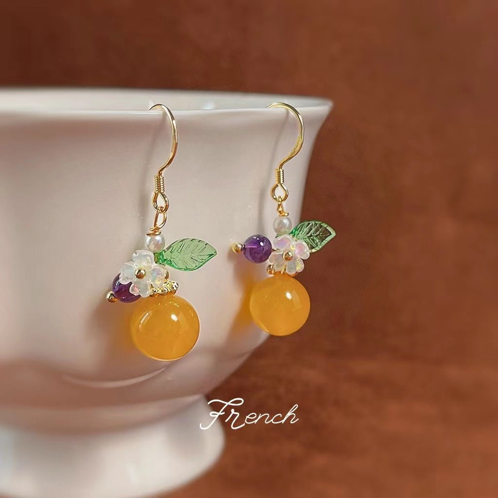 Sweet Leaf Flower Beaded Alloy Women's Drop Earrings