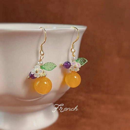 Sweet Leaf Flower Beaded Alloy Women's Drop Earrings