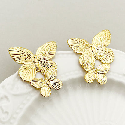 Modern Style Artistic Butterfly Stainless Steel Metal Polishing Plating Gold Plated Women's Drop Earrings