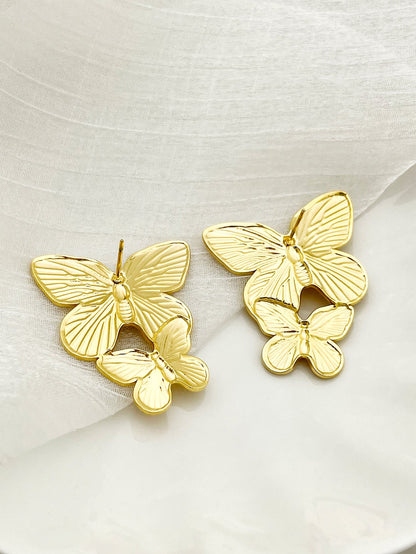 Modern Style Artistic Butterfly Stainless Steel Metal Polishing Plating Gold Plated Women's Drop Earrings