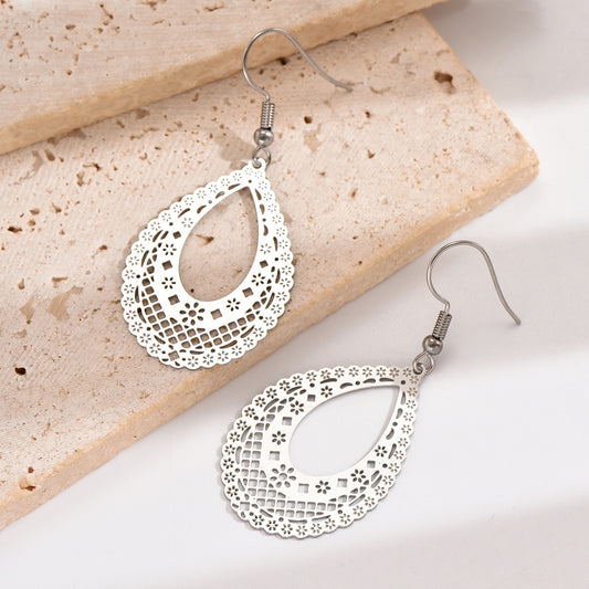 1 Pair Simple Style Water Droplets Stainless Steel Plating Hollow Out Black Plated Drop Earrings