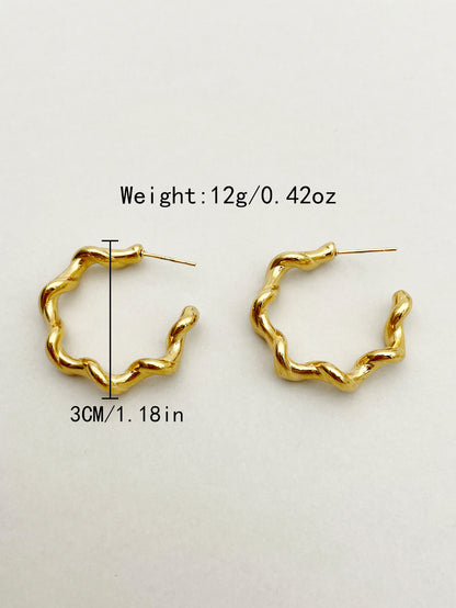 1 Pair Streetwear C Shape Waves Polishing Plating Stainless Steel Metal Gold Plated Ear Studs