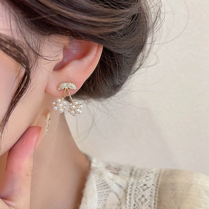 1 Pair Elegant Cherry Inlay Alloy Pearl Ear Studs