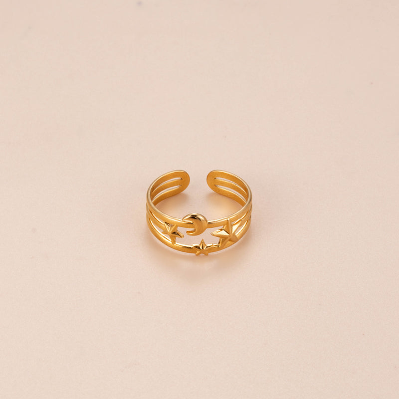 Modern Style Geometric Star Moon Stainless Steel Plating 18k Gold Plated Open Ring