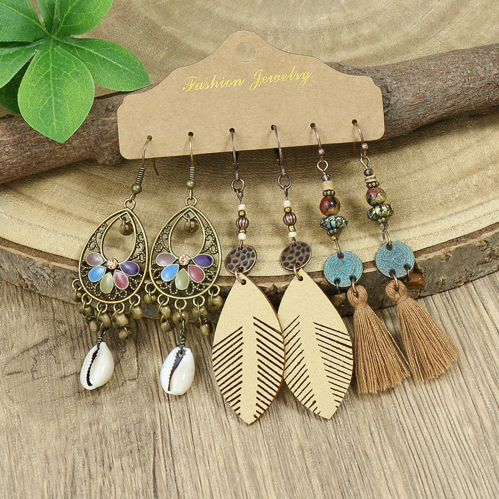 Vacation Bohemian Leaves Water Droplets Flower Alloy Beaded Tassel Plating Women's Drop Earrings