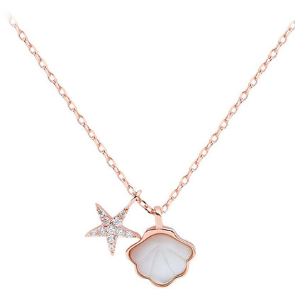 Basic Classic Style Starfish Copper Inlay Shell Zircon Pendant Necklace