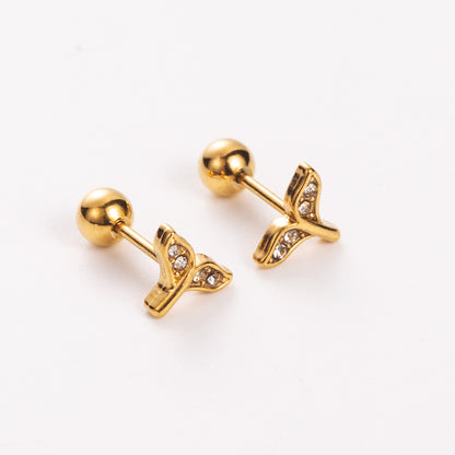 Simple Style Shiny Heart Shape Mushroom Planet Stainless Steel Titanium Steel Plating Inlay Artificial Diamond Ear Studs