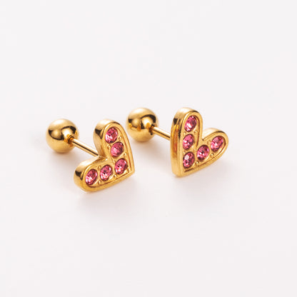 Simple Style Shiny Heart Shape Mushroom Planet Stainless Steel Titanium Steel Plating Inlay Artificial Diamond Ear Studs