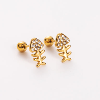 Simple Style Shiny Heart Shape Mushroom Planet Stainless Steel Titanium Steel Plating Inlay Artificial Diamond Ear Studs