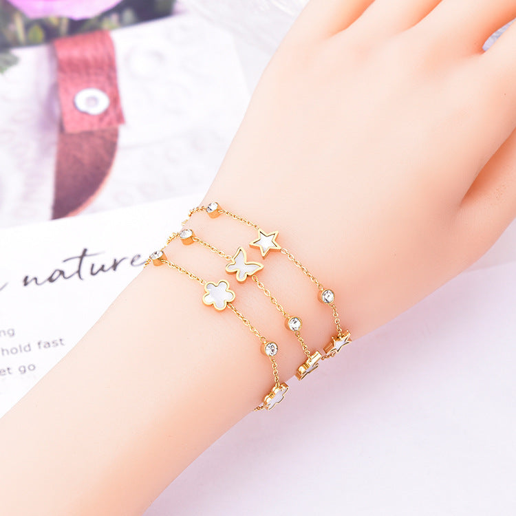 Casual Simple Style Star Flower Butterfly Titanium Steel Plating Inlay Shell Bracelets