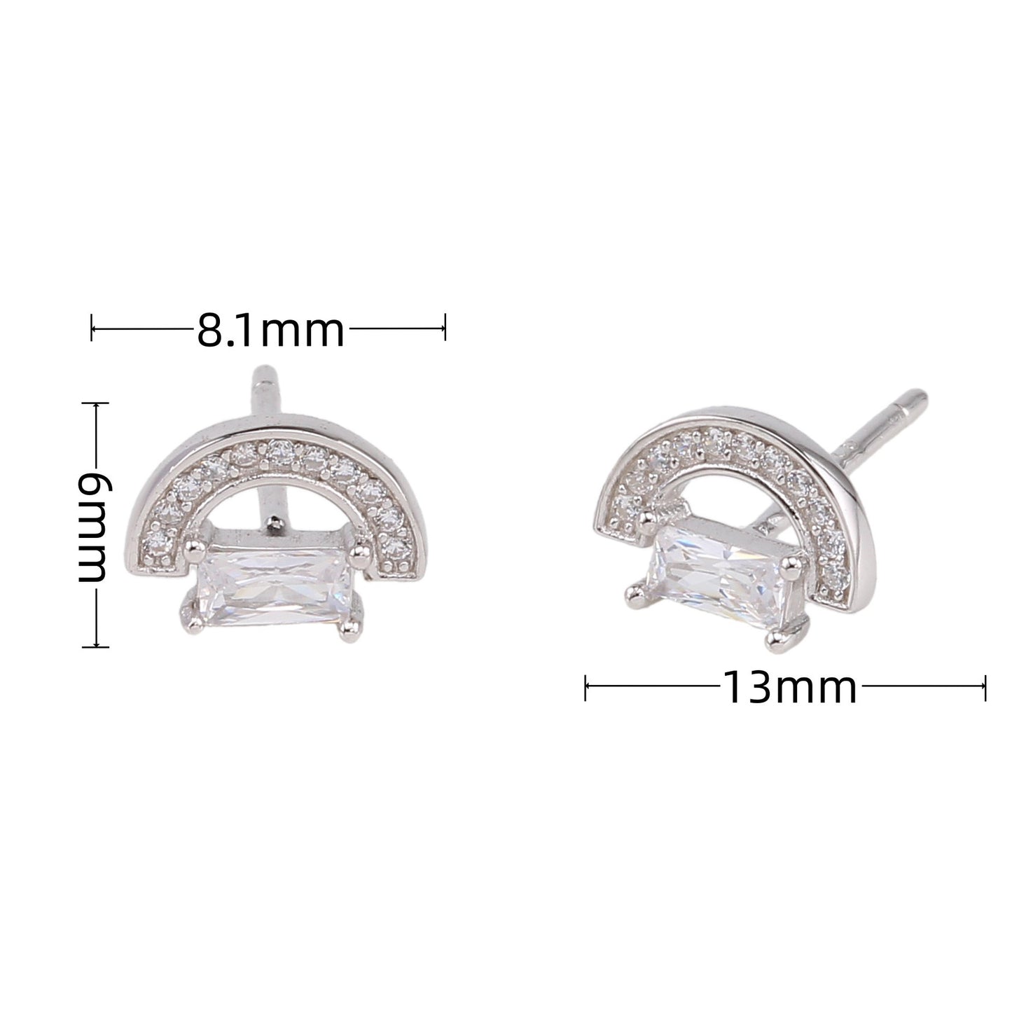 1 Pair Ins Style Semicircle Rectangle Sterling Silver Plating Inlay Zircon White Gold Plated Gold Plated Ear Studs