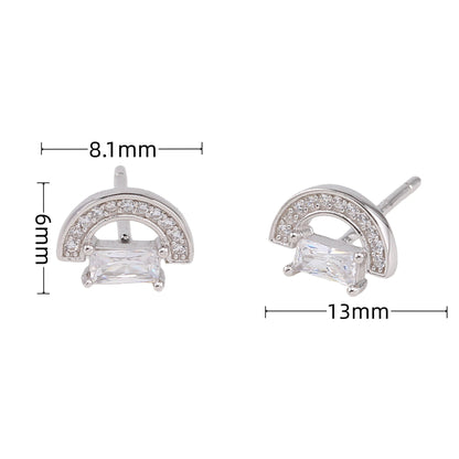 1 Pair Ins Style Semicircle Rectangle Sterling Silver Plating Inlay Zircon White Gold Plated Gold Plated Ear Studs