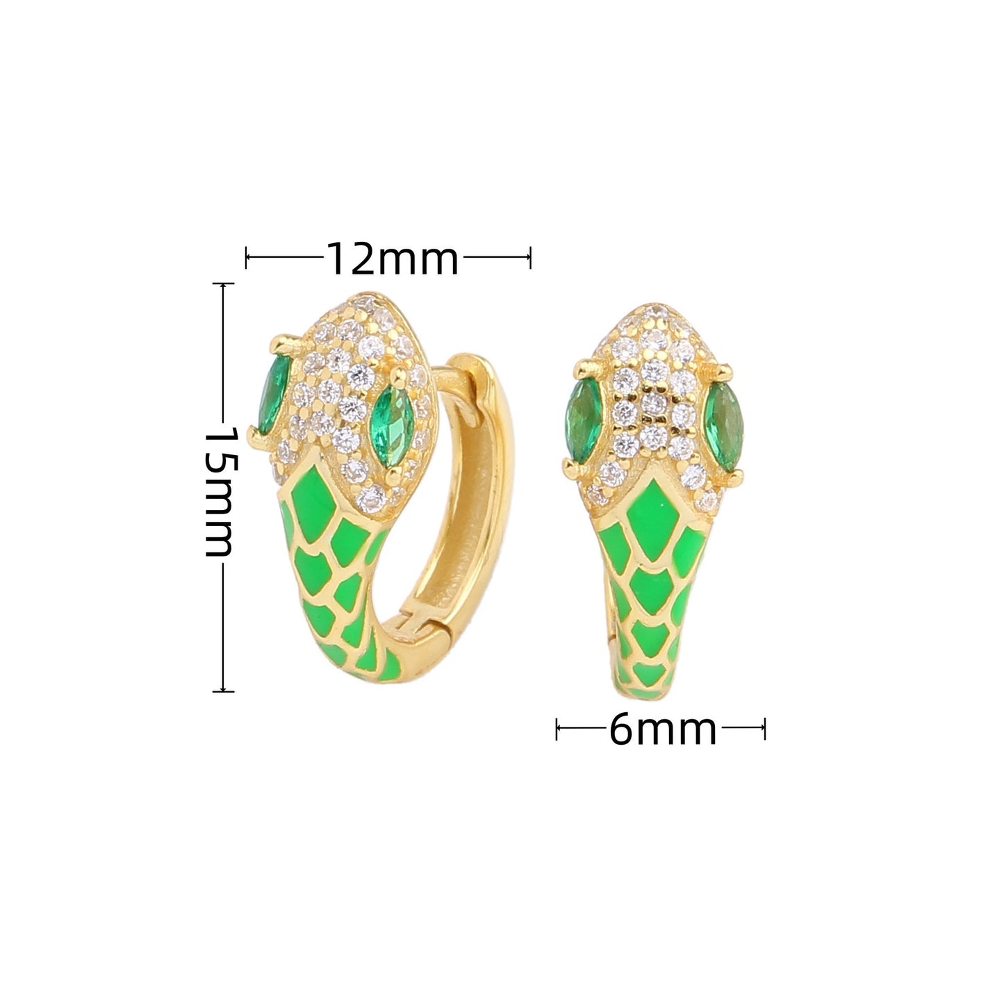 1 Pair Retro Classic Style Snake Sterling Silver Enamel Plating Inlay Zircon White Gold Plated Gold Plated Hoop Earrings