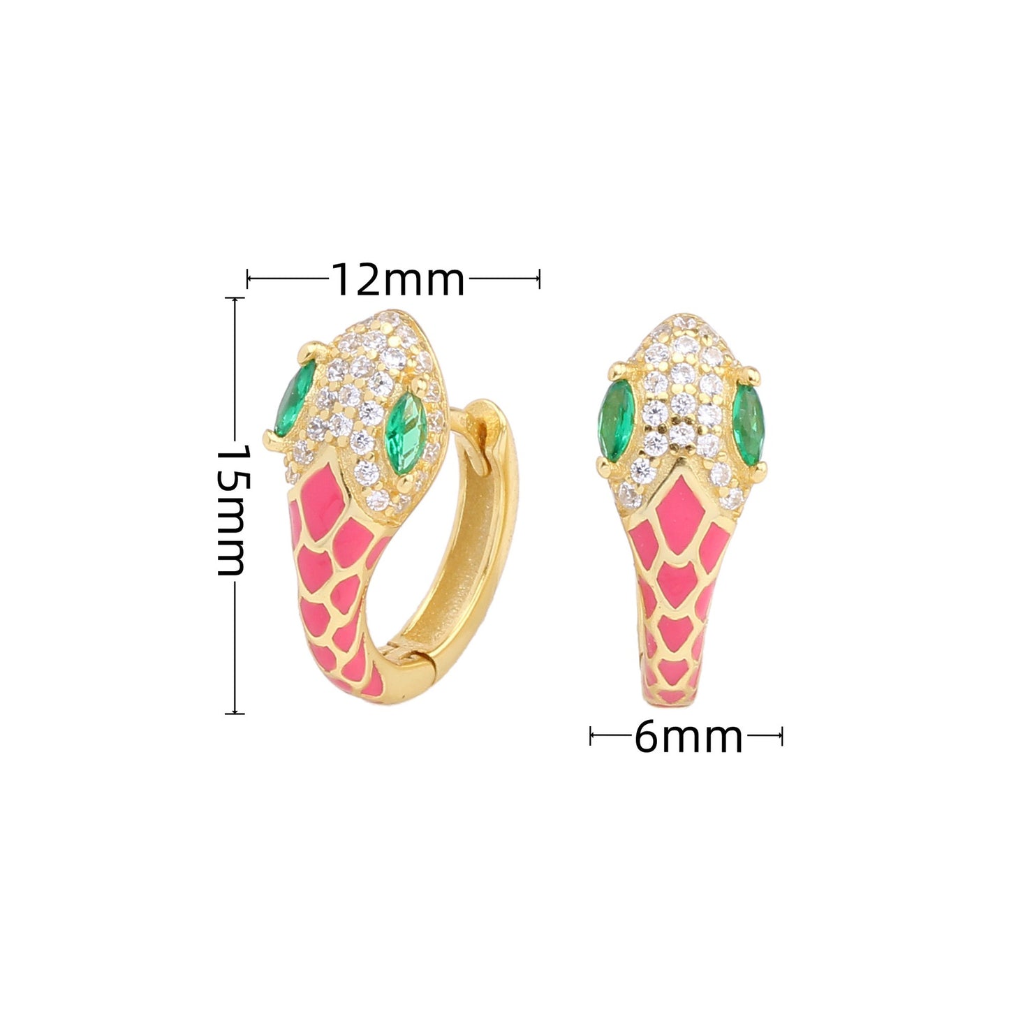 1 Pair Retro Classic Style Snake Sterling Silver Enamel Plating Inlay Zircon White Gold Plated Gold Plated Hoop Earrings