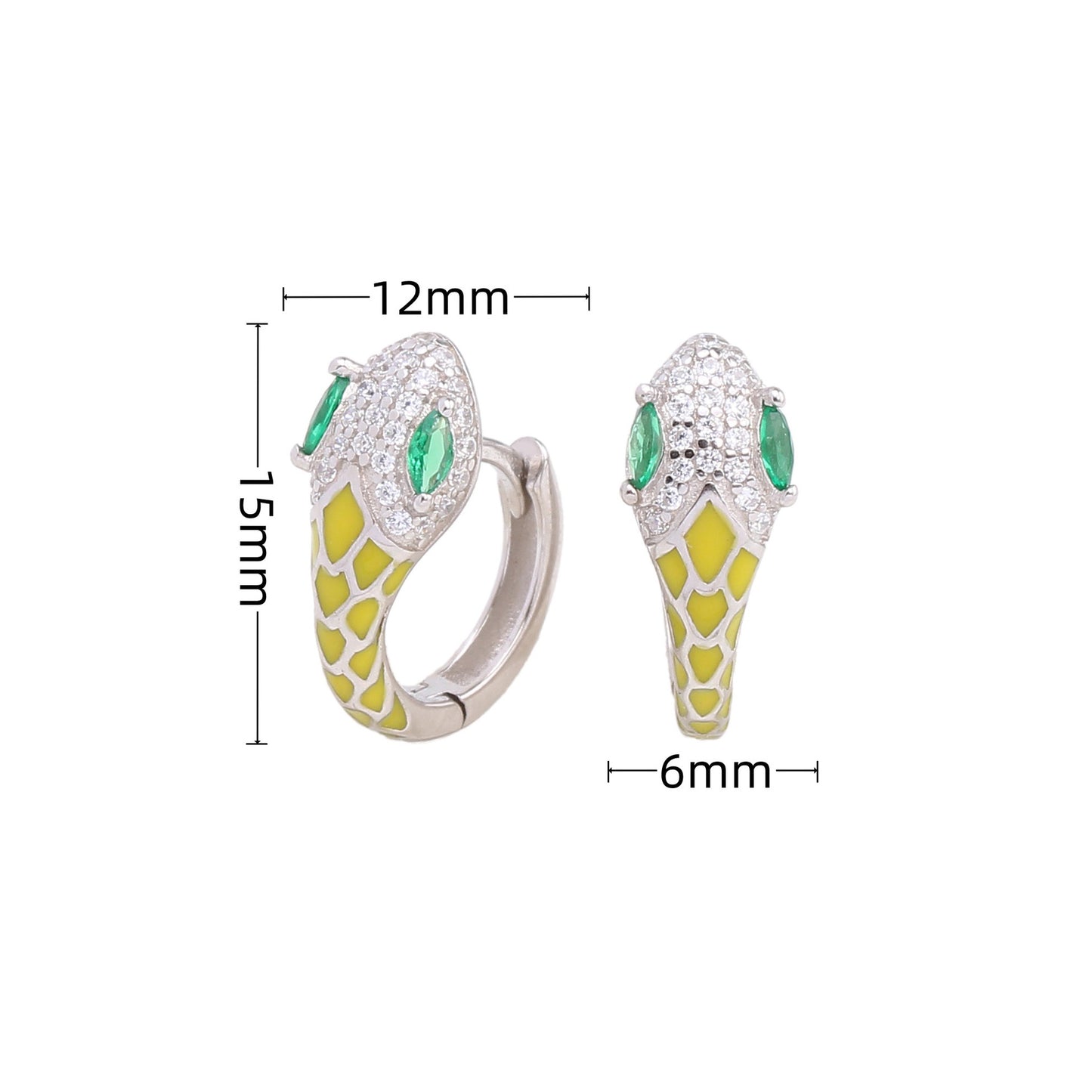 1 Pair Retro Classic Style Snake Sterling Silver Enamel Plating Inlay Zircon White Gold Plated Gold Plated Hoop Earrings