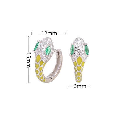 1 Pair Retro Classic Style Snake Sterling Silver Enamel Plating Inlay Zircon White Gold Plated Gold Plated Hoop Earrings