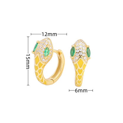 1 Pair Retro Classic Style Snake Sterling Silver Enamel Plating Inlay Zircon White Gold Plated Gold Plated Hoop Earrings