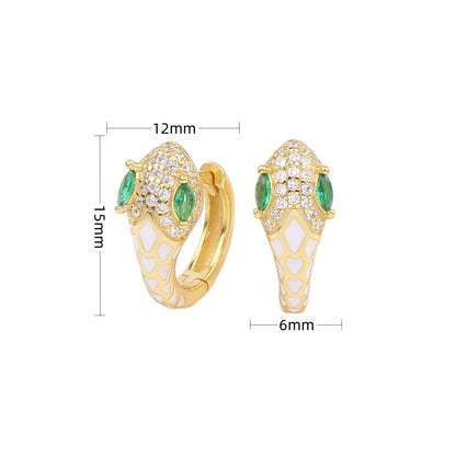 1 Pair Retro Classic Style Snake Sterling Silver Enamel Plating Inlay Zircon White Gold Plated Gold Plated Hoop Earrings