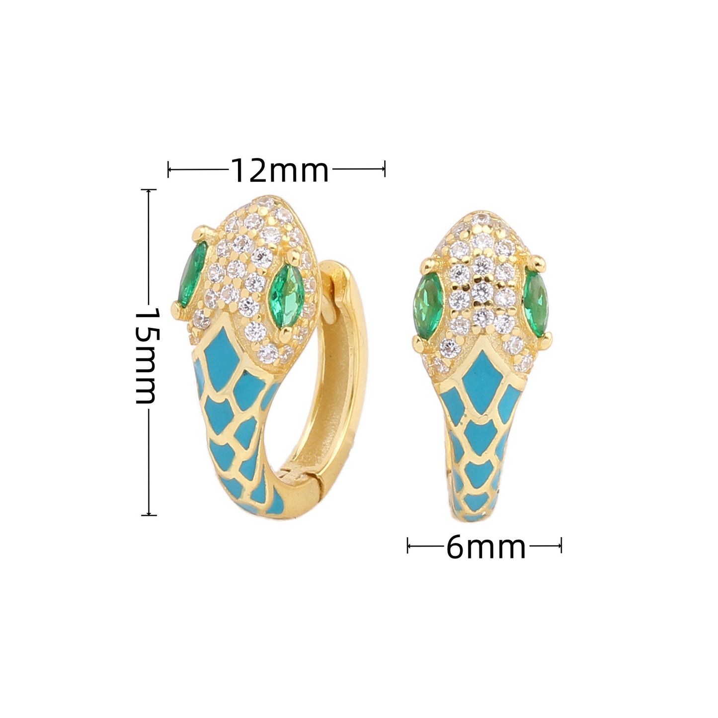 1 Pair Retro Classic Style Snake Sterling Silver Enamel Plating Inlay Zircon White Gold Plated Gold Plated Hoop Earrings