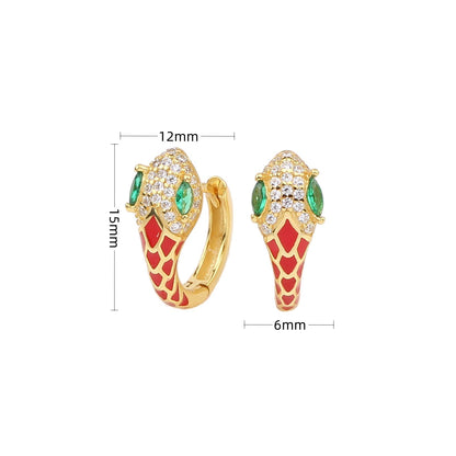 1 Pair Retro Classic Style Snake Sterling Silver Enamel Plating Inlay Zircon White Gold Plated Gold Plated Hoop Earrings