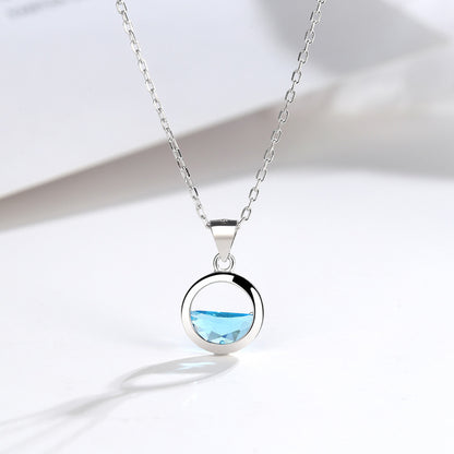 Wholesale Ins Style Artistic Round Sterling Silver Gem Pendant Necklace