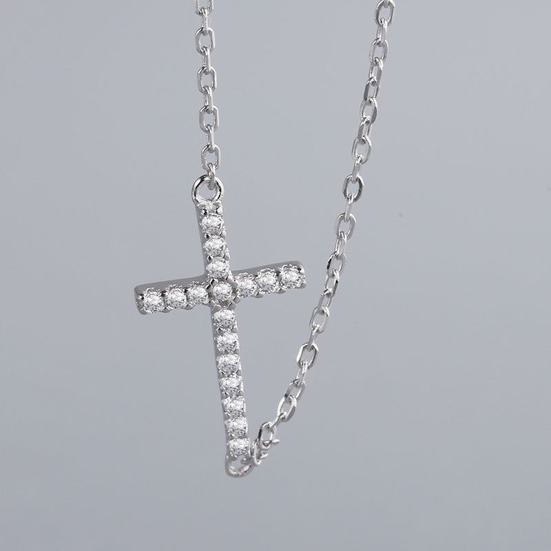 Wholesale Simple Style Cross Sterling Silver Zircon Necklace