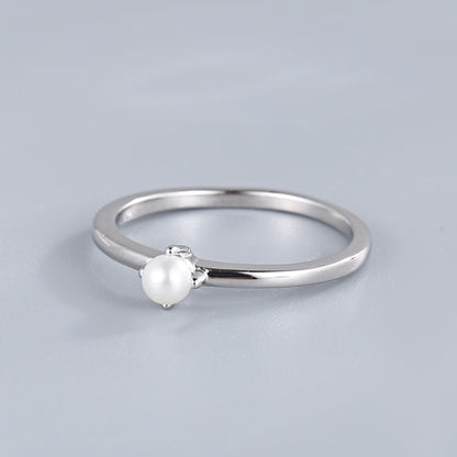 Wholesale Simple Style Round Sterling Silver Artificial Pearls Rings