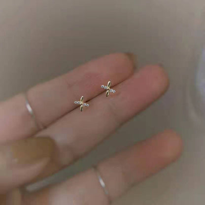 1 Pair Simple Style Geometric Sterling Silver Inlay Zircon 18k Gold Plated Ear Studs