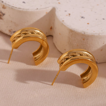 1 Pair Simple Style C Shape Plating Stainless Steel 18k Gold Plated Ear Studs