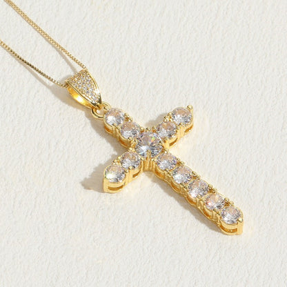 Elegant Luxurious Classic Style Cross Copper Irregular Plating Inlay Zircon 14k Gold Plated Pendant Necklace