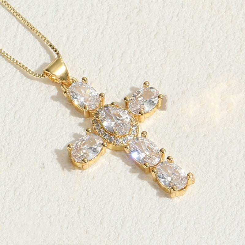 Elegant Luxurious Classic Style Cross Copper Irregular Plating Inlay Zircon 14k Gold Plated Pendant Necklace