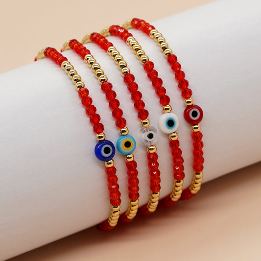 Retro Classic Style Devil's Eye Palm Artificial Crystal Glass Beaded Women's Bracelets
