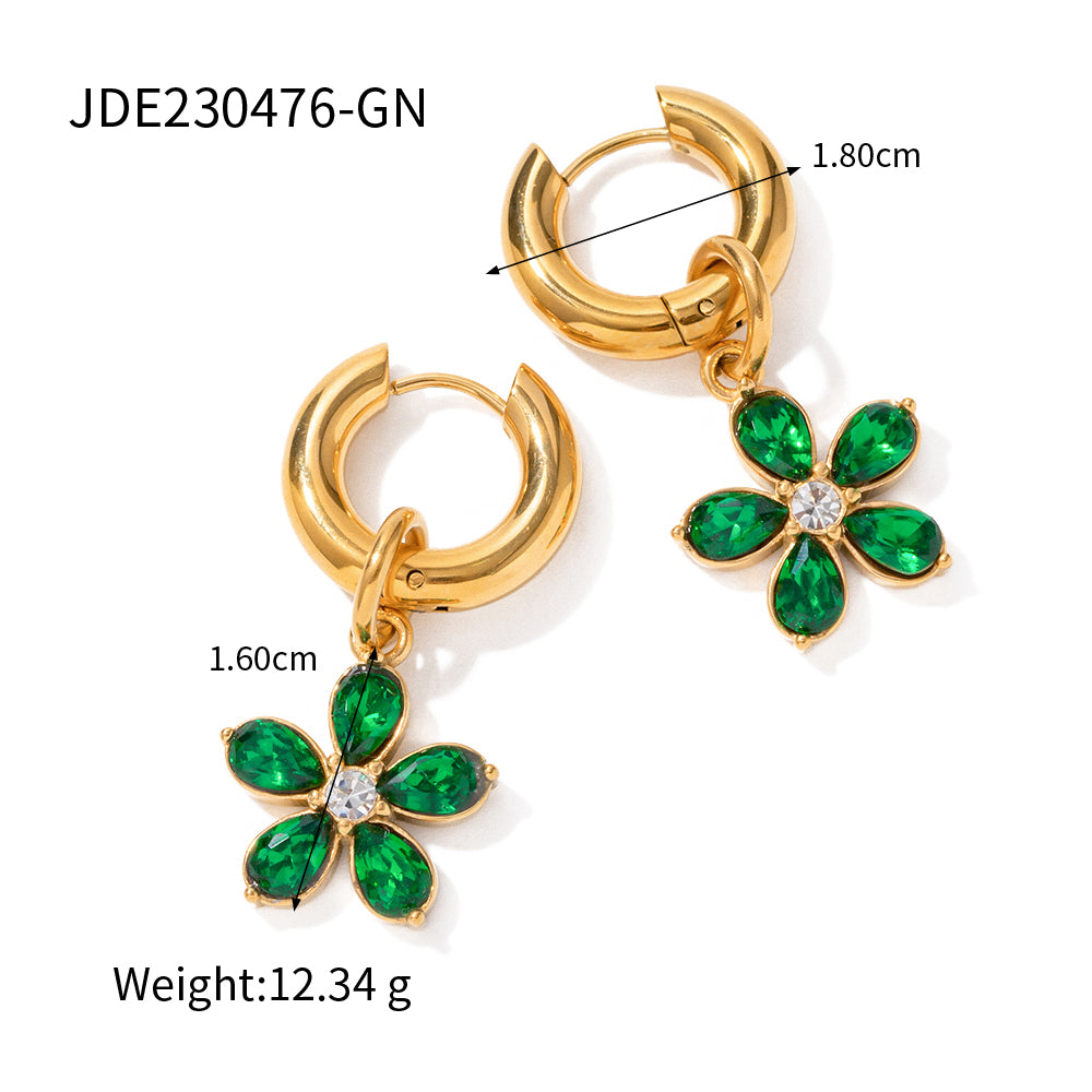 1 Pair Sweet Flower Plating Inlay Stainless Steel Zircon 18k Gold Plated Drop Earrings