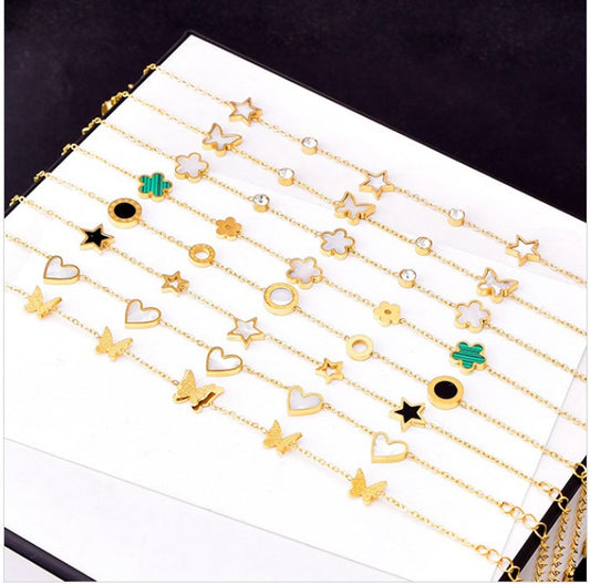 Casual Simple Style Star Flower Butterfly Titanium Steel Plating Inlay Shell Bracelets