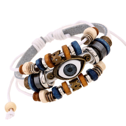 Retro Eye Pu Leather Beaded Resin Men's Bracelets