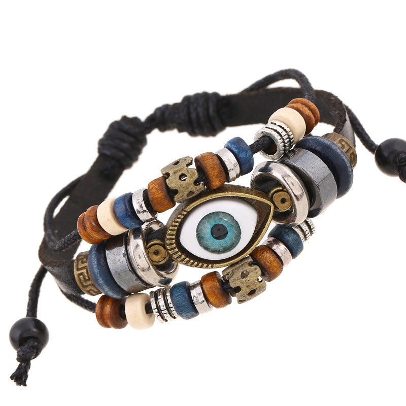 Retro Eye Pu Leather Beaded Resin Men's Bracelets