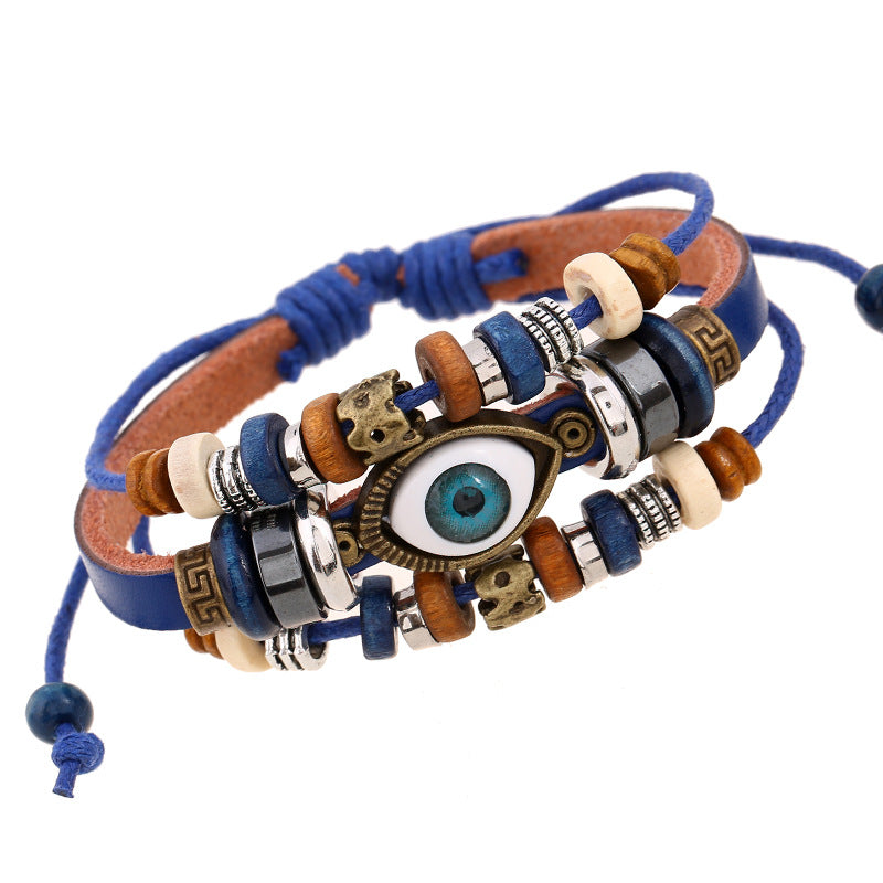 Retro Eye Pu Leather Beaded Resin Men's Bracelets