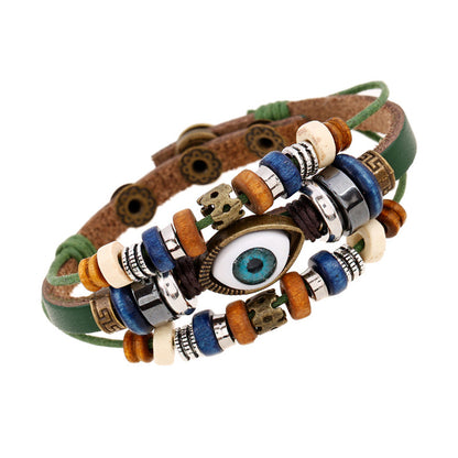 Retro Eye Pu Leather Beaded Resin Men's Bracelets