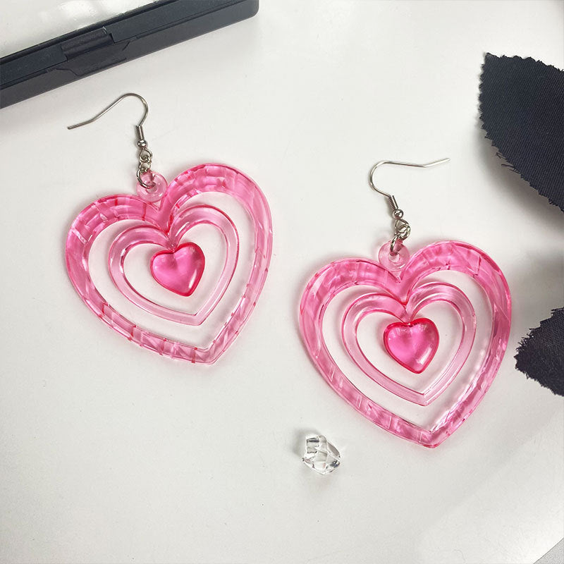 Exaggerated Sweet Heart Shape Arylic Hollow Out Women's Drop Earrings