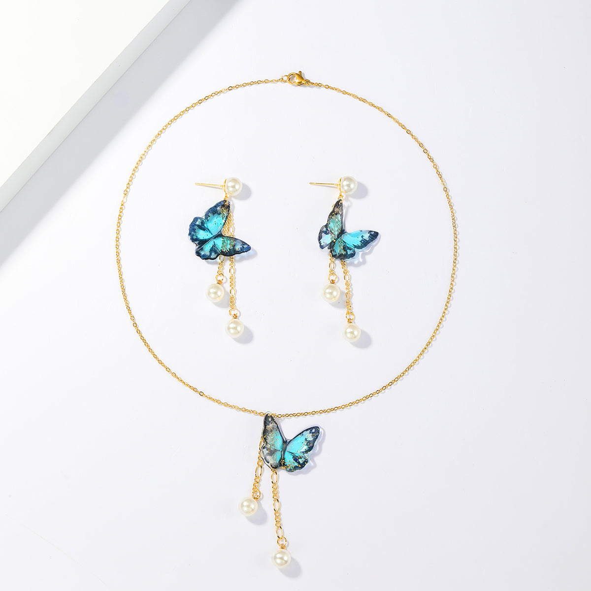 Elegant Vintage Style Butterfly Stainless Steel Imitation Pearl Plating 18k Gold Plated Earrings Necklace